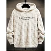 Men's Letter Embroidery Textured Drop Shoulder Fuzzy Hoodie, Regular Fit Casual Fashion Fall Streetwear Long Sleeve Hooded Sweat 3