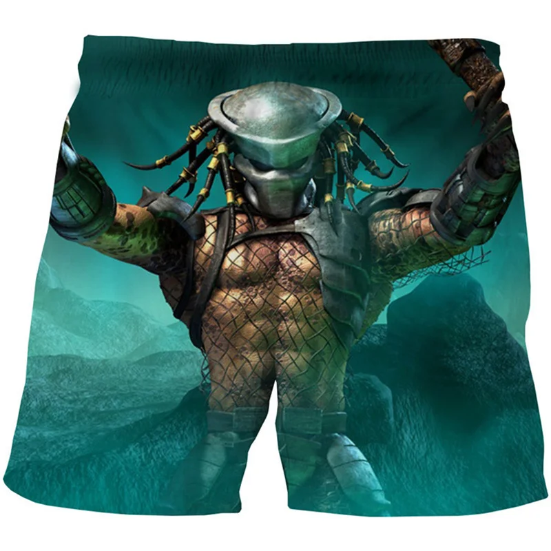 

Horror Movie Predator Summer Beach Shorts Alien Warrior 3D Printed Short Pants Men's Casual Board Shorts Women Summer Clothing