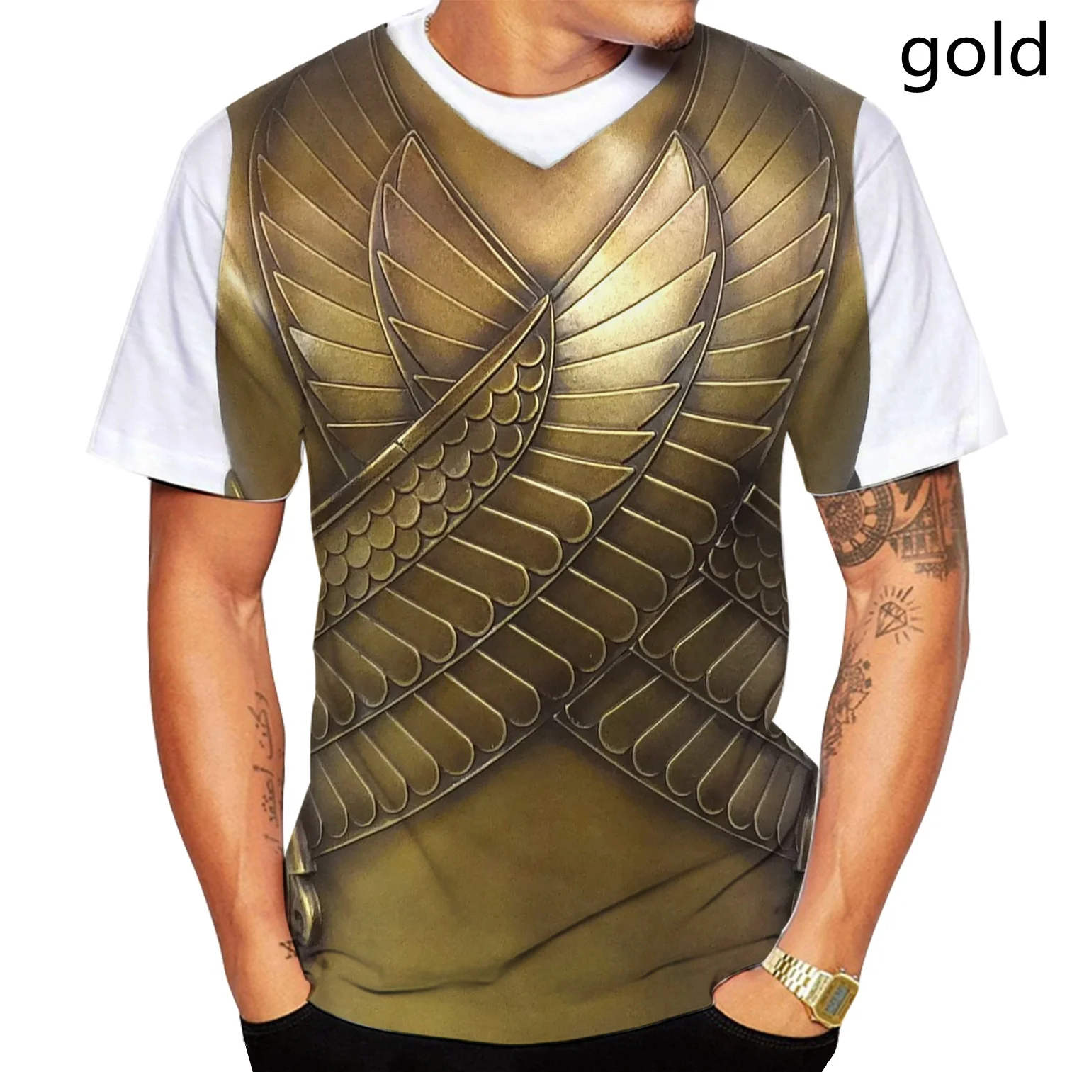 

Men's Knight Cosplay Costume Oversized Harajuku Free Shipping Printed T-Shirt 3D Armor Fashion Shirt Printed T-Shirt