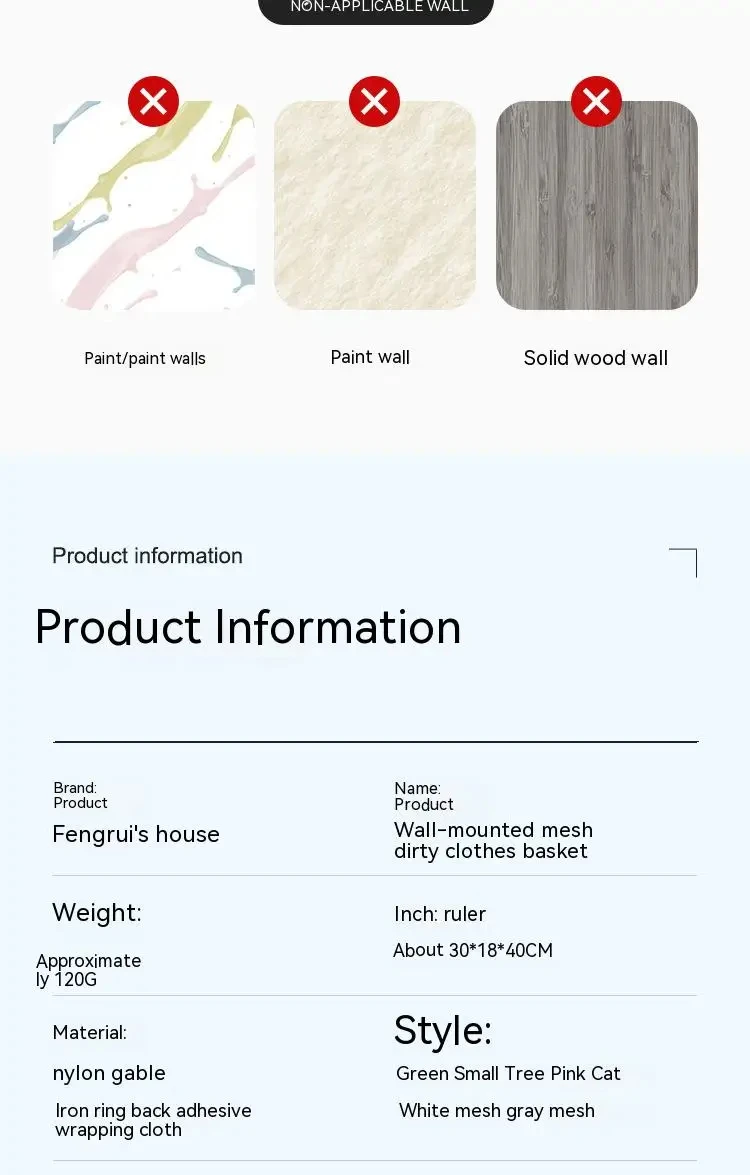 Description Picture 4 of itemDirty Clothes Storage Bag Basket Frame Bucket Foldable Mesh Laundry Bathroom Wall Hanging Household Clothing Organizer with Hook