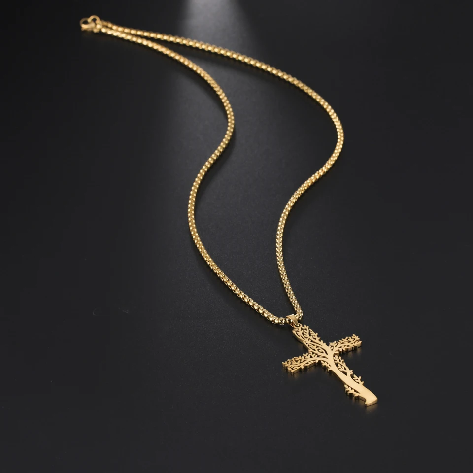 Oidea - Collana da uomo con ciondolo a forma di croce sormontata da un cuore, in acciaio inox, con catenina da 55 cm, colore: oro rosa e argento