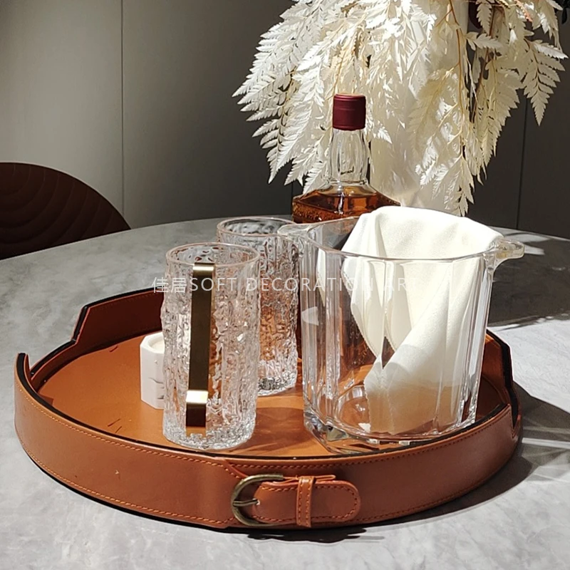 

Modern European Leather Tray Decoration Room Living Room Soft Decoration Light Luxury Entrance Storage Home Decor