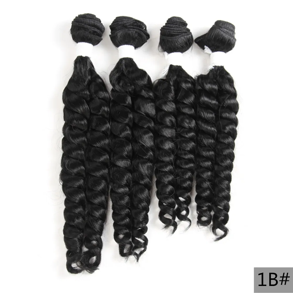 Funmi Curly Synthetic Hair Weave Bundles X-TRESS Black Color 4 Bundles 16-18 Inch Hair Extensions Short Curly Weave for Women