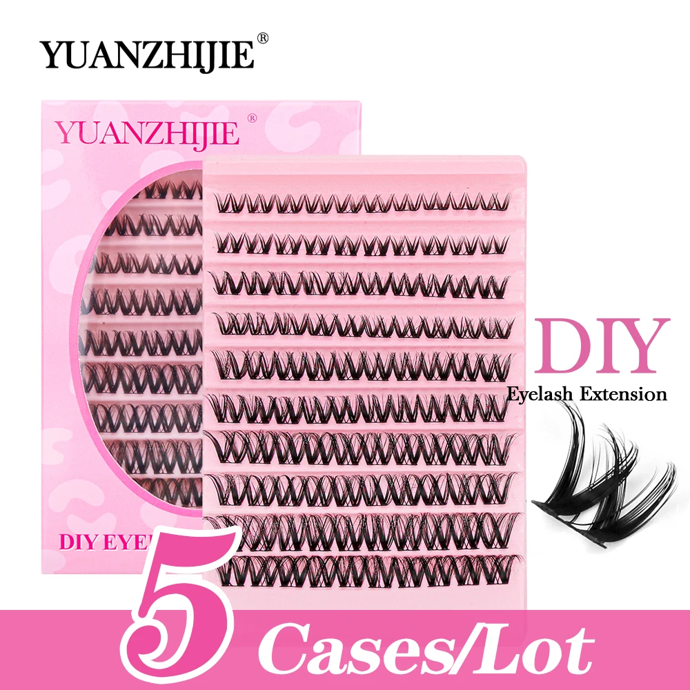 

YUANZHIJIE 5cases/lot DIY Cluster Lashes Semi-permanent Eyelashes Synthetic Hair Segmented DIY D Curl Fake Mink Lash Extension