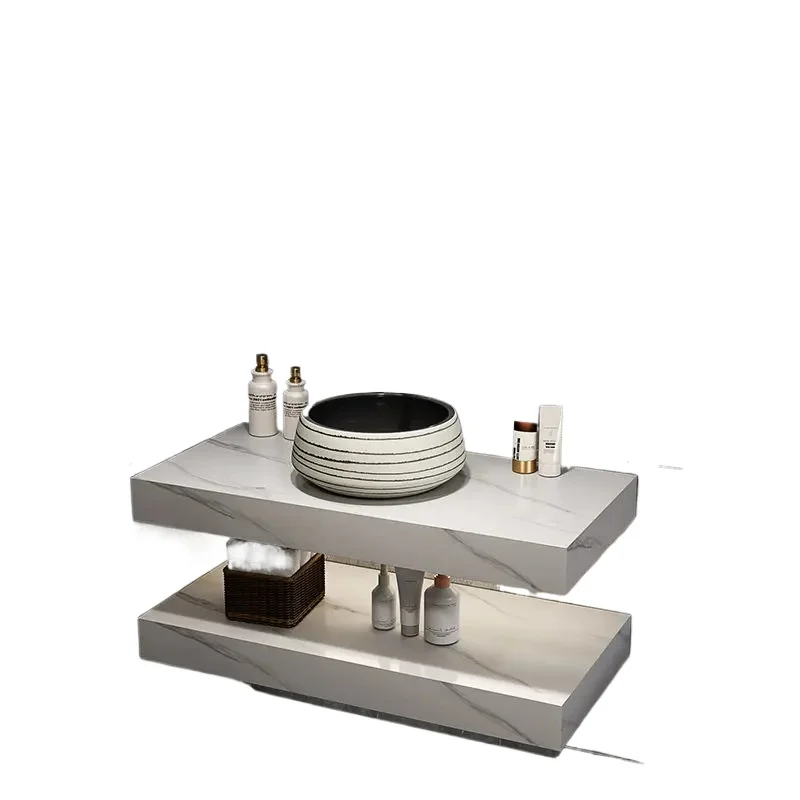 Nordic Luxury Rock Slab Bathroom Cabinet Vanity with Sink Multifunction Mirror Cabinet Bathroom Furniture Mueble Lavadora FYBC
