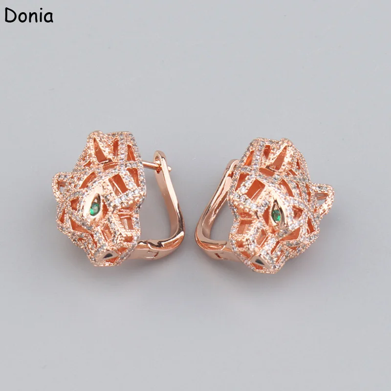 Donia Jewelry New Fashion Hollow Titanium Steel Micro-Inlaid AAA Zircon Leopard Head Earrings Silver Needle Luxury Accessories