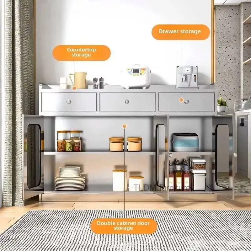 ตู้ครัวสแตนเลส ตู้เก็บของในครัว ตู้เก็บของตั้งพื้นสำหรับครัว หม้อสำหรับเตรียมอาหารและเตา ชาม ตู้ครัว 1