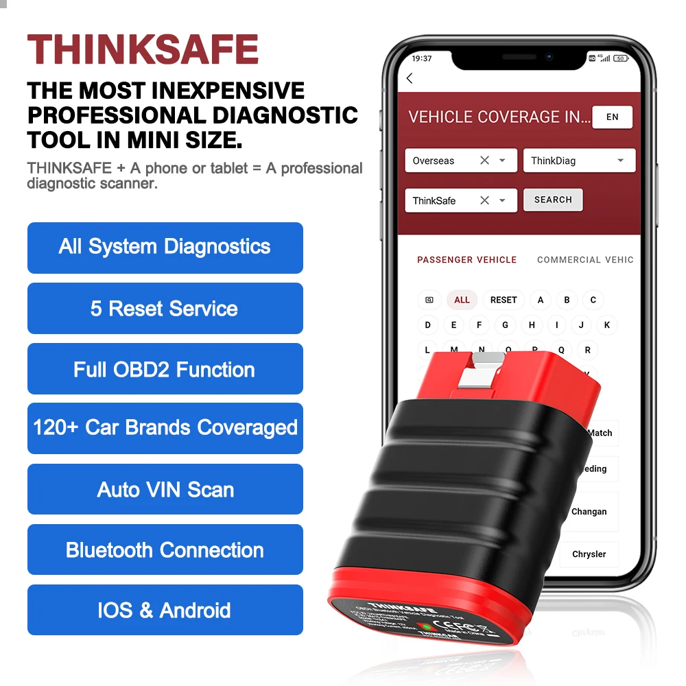 Автосканер Thinkcar Thinksafe OBD2, диагностический прибор для диагностики автомобиля, полная система, считыватель кодов PK Thinkdiag