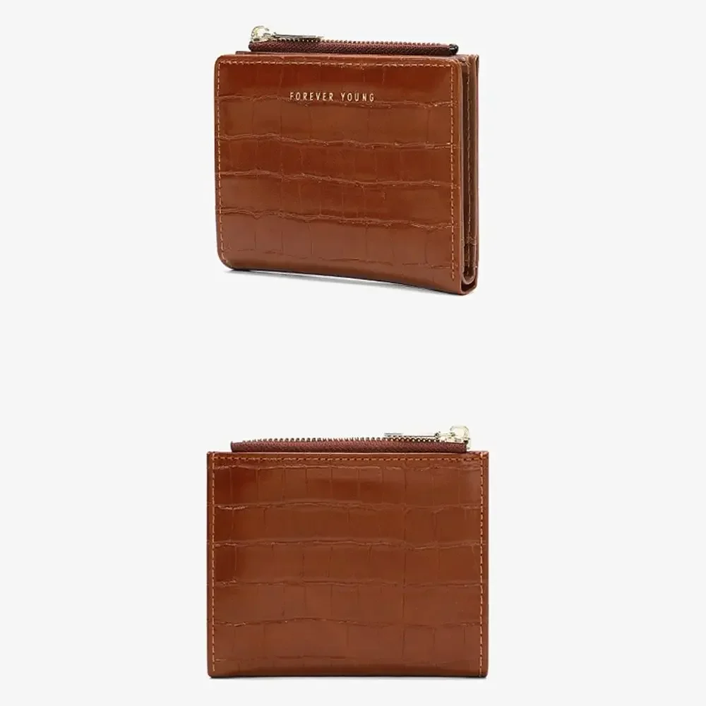 Fashionable Women's Folding Short Wallet High Quality PU Leather Zipper Wallet Solid Color Versatile ID Window Small