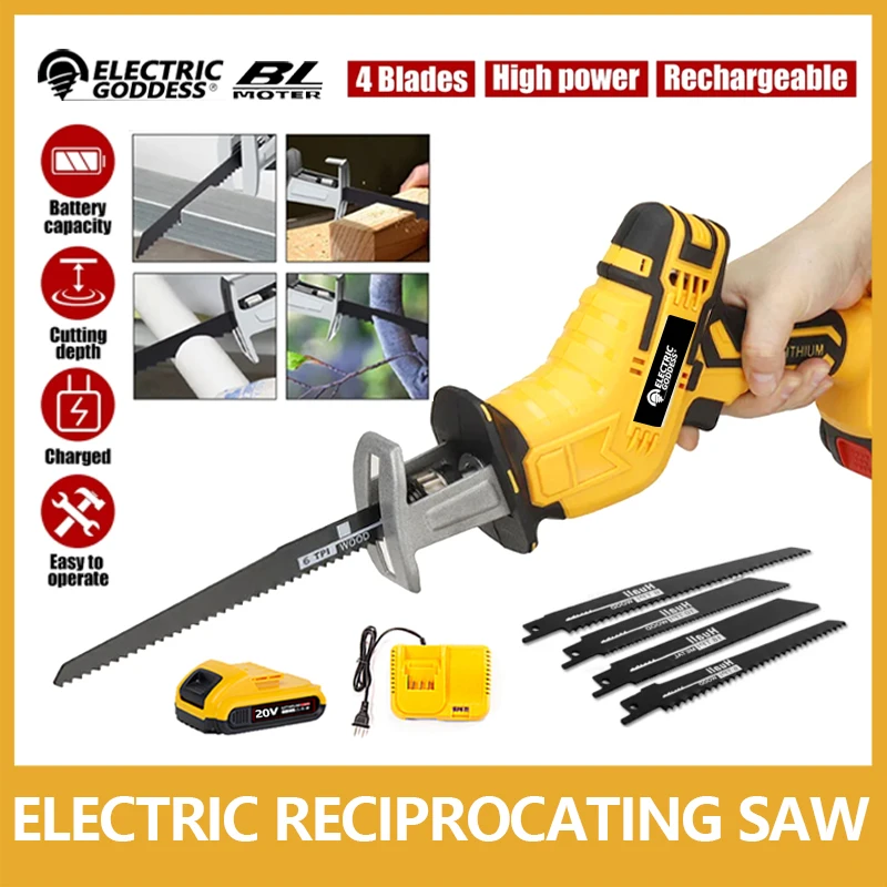 Electric Goddess Cordless Electric Reciprocating Saw 4 pieces of multi-Functional Metal Wood Pipe Cutting Saw with 20v Battery bar table and chair set 3 pieces solid acacia wood