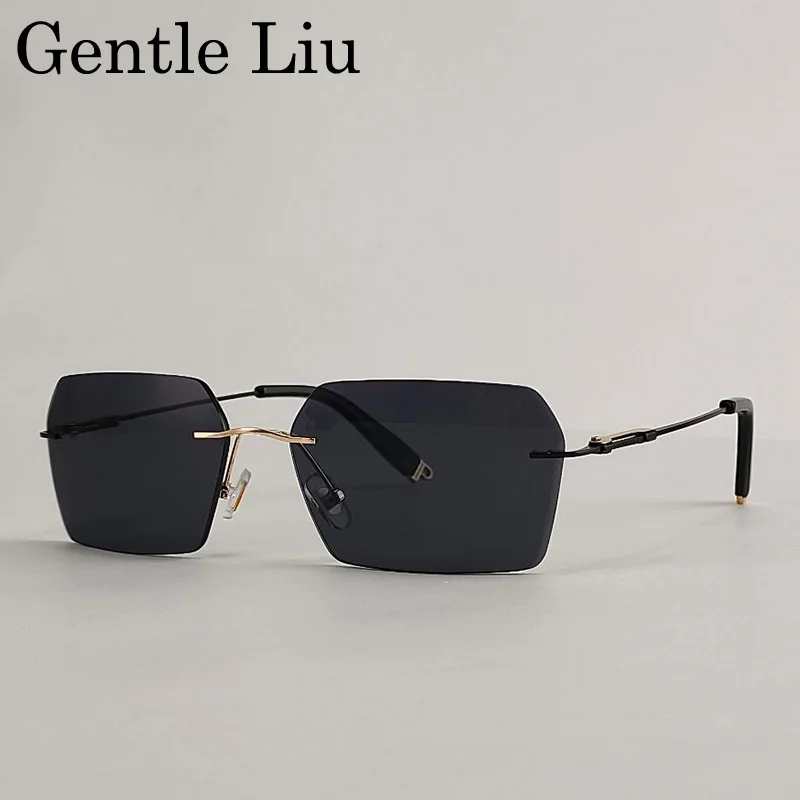 Punk Square Rimless Sunglasses Men 2025 Luxury Brand Trendy