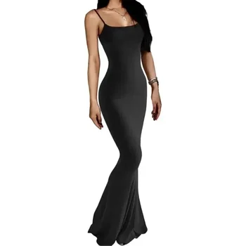 877-3b2543.jpg Robe Longue Décontractée pour Femme, Tenue Sexy, Slim, Élégante, Dos aux