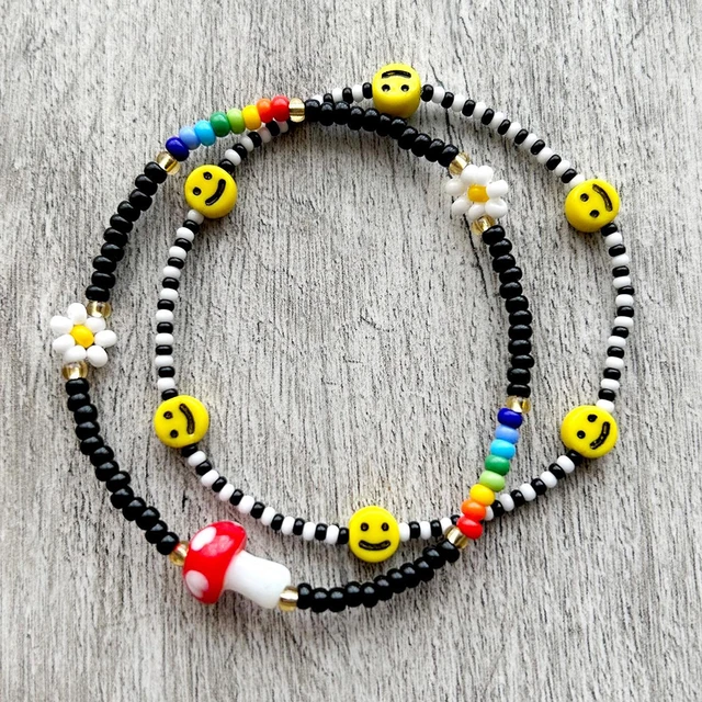 Happy face beaded bracelets,Y2K jewelry, stretch bracelets,Y2K