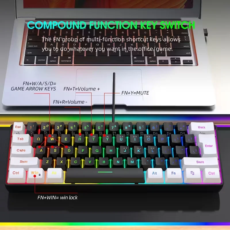61-key Gaming Keyboard & Mouse Combo, 60% Wired RGB Membrane Keyboard, Optical Mouse, Compact Ergonomic, Sturdy_voghion.com