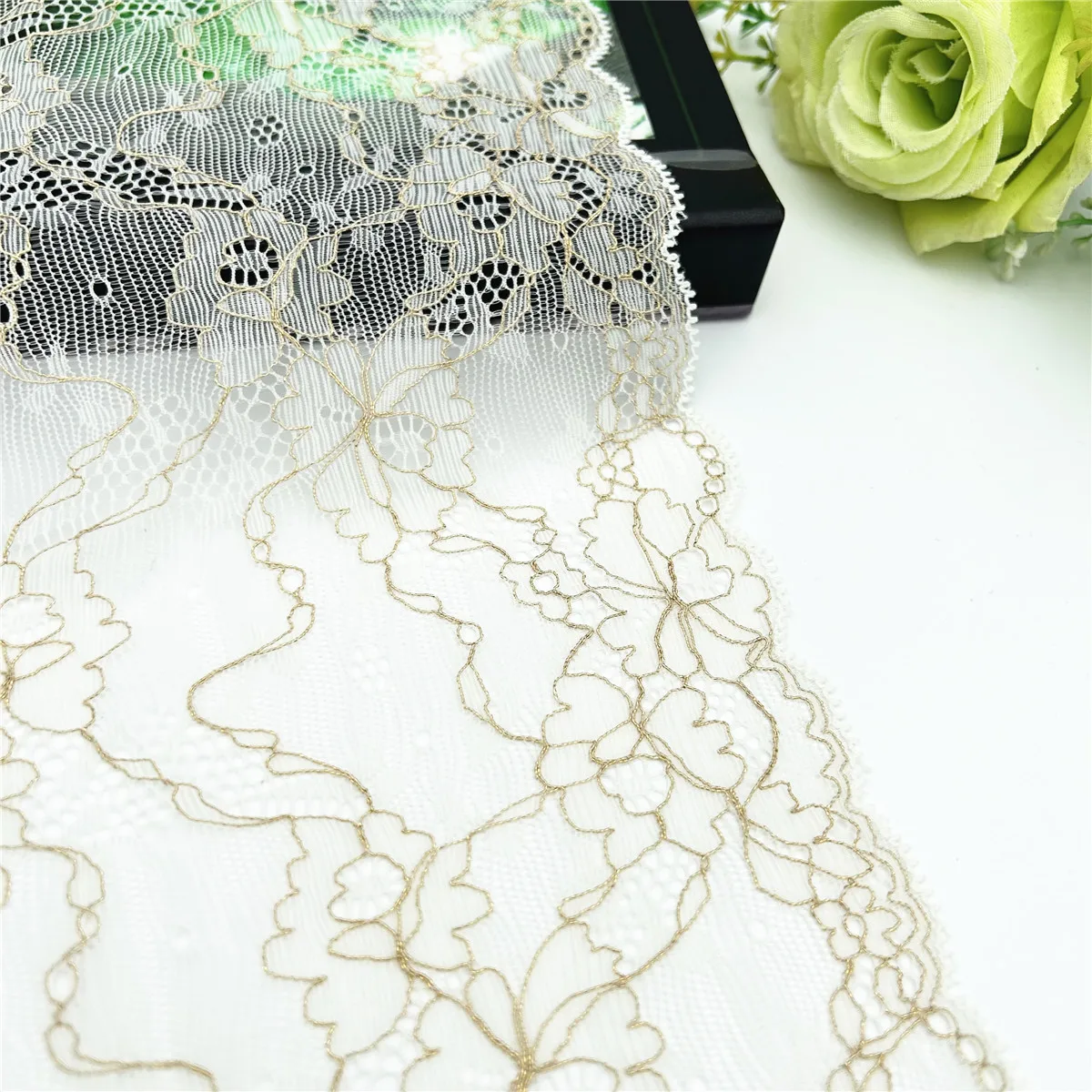 3y/lot Width 19cm Ivory Gold Elastic Stretch Lace Trim For Clothing Accessories Dress Sewing Applique Costume Lace Fabrics 5