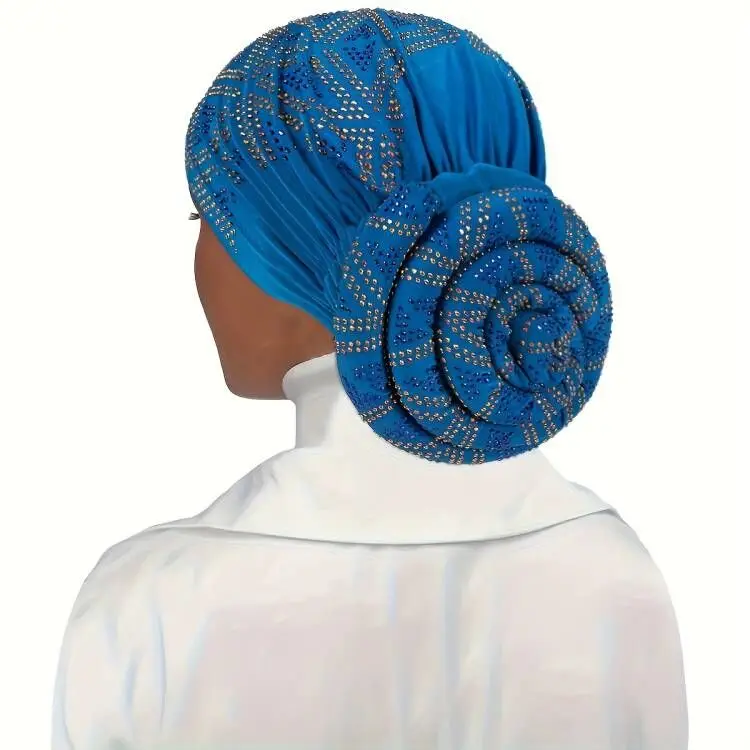 Elastic Big FLower Ramanda Turban Hat Head Wrap Under scarf Head Scarf Hijab Cap Chemo hat Inner Cap Windproof Full Neck Bonnet cotton head wrap muslim underscarf