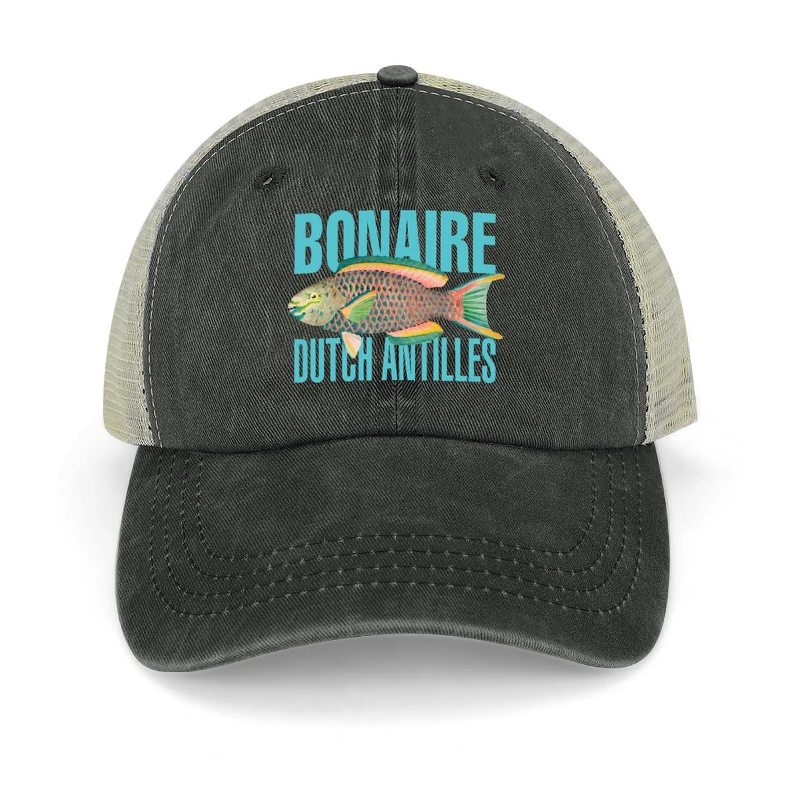 

Bonaire Dutch Antilles Vintage Parrot Fish Design Cowboy Hat Luxury Man Hat Hood Women's Beach Outlet Men's