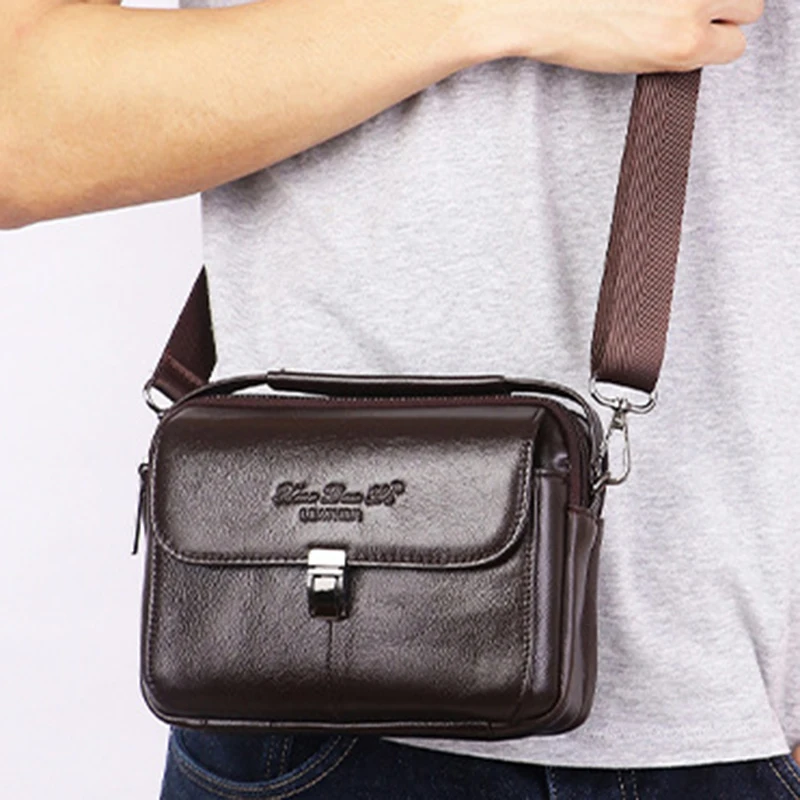 Gli uomini del Pacchetto Della Vita Della Cinghia di Stoffa Bum Bag Multi-Funzione Della Borsa di Affari del Cuoio Genuino Piccolo 7 ''Crossbody del Messaggero Della Spalla borse - immagine 2