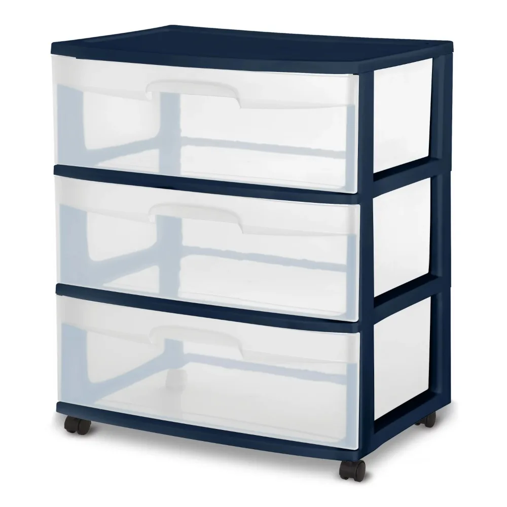 

Drawers ,Storage Cabinet,Clothes Organizer ,Wide 3 Drawer Cart Plastic, Blue Cove