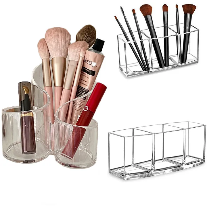 3 Holes Transparent Cosmetic Makeup Acrylic Makeup Brush Tool Storage Box Case Make-up Brush Holder Table Organizer Makeup Tool 2