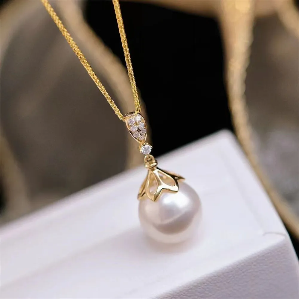 

DIY Pearl Accessories G18K Yellow and White Gold Pendant Empty Fashion Necklace Pendant Female Fit 10-13mm Round G195