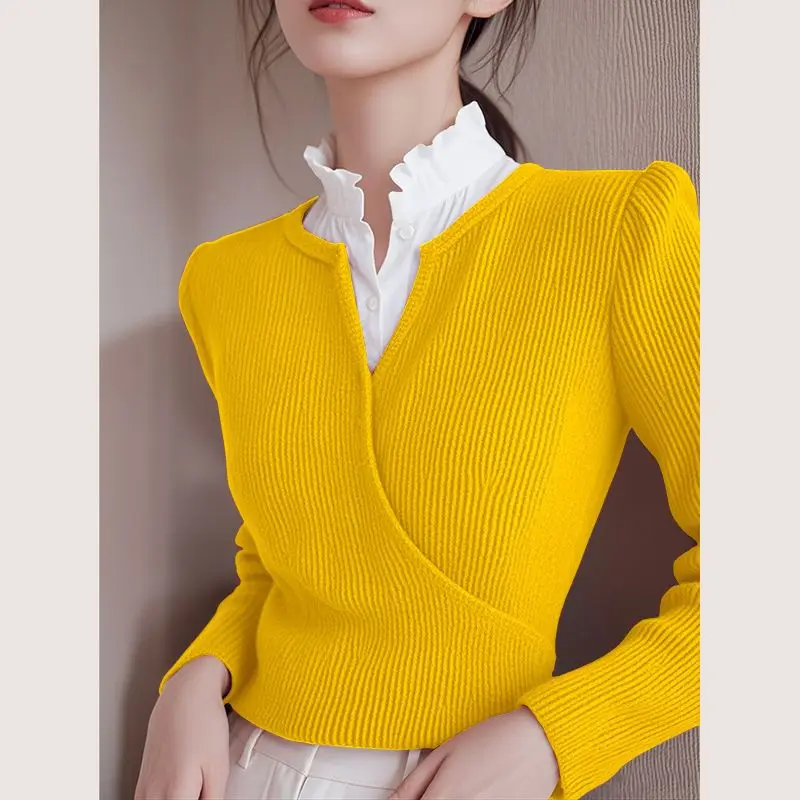 بلوزة أنيقة جديدة راقية مع سترة محبوكة ذات تصميم ف...