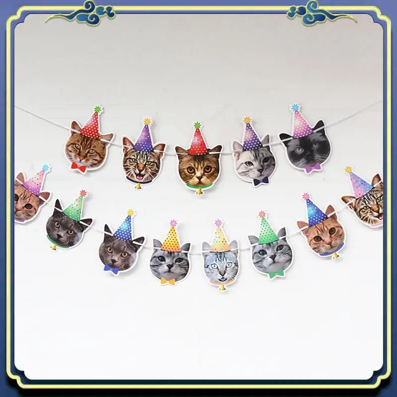 Pet Birthday Banner Cartoon Cute As Shown Paper Cat Dog Birthday Party Hanging Banners