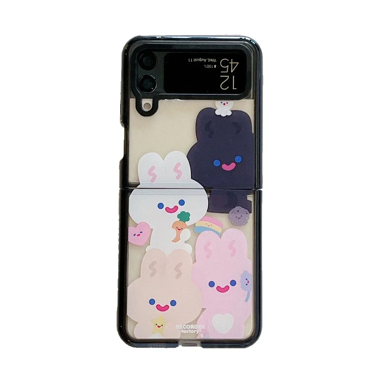 

Black Border Acrylic Rabbit Colorful Phone Case for Samsung Galaxy Z Flip 5 4 3 Back Cover for ZFlip4 ZFlip5 Hard Case Shell