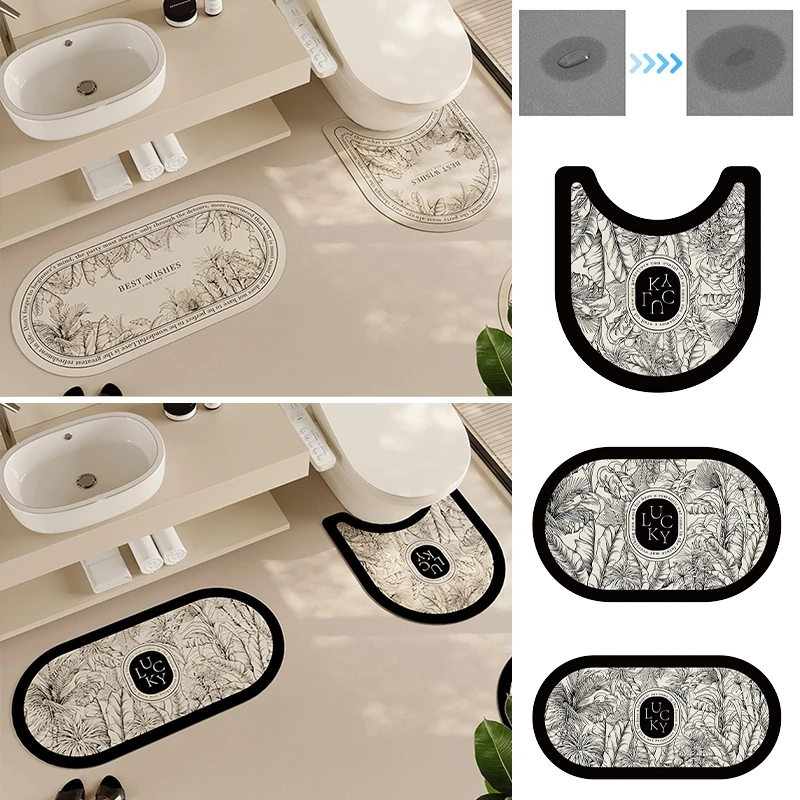 HouseholdBathroomRugsandMatSetWaterabsorbentNonslipWashroomMatsFauxVelveteenRubber