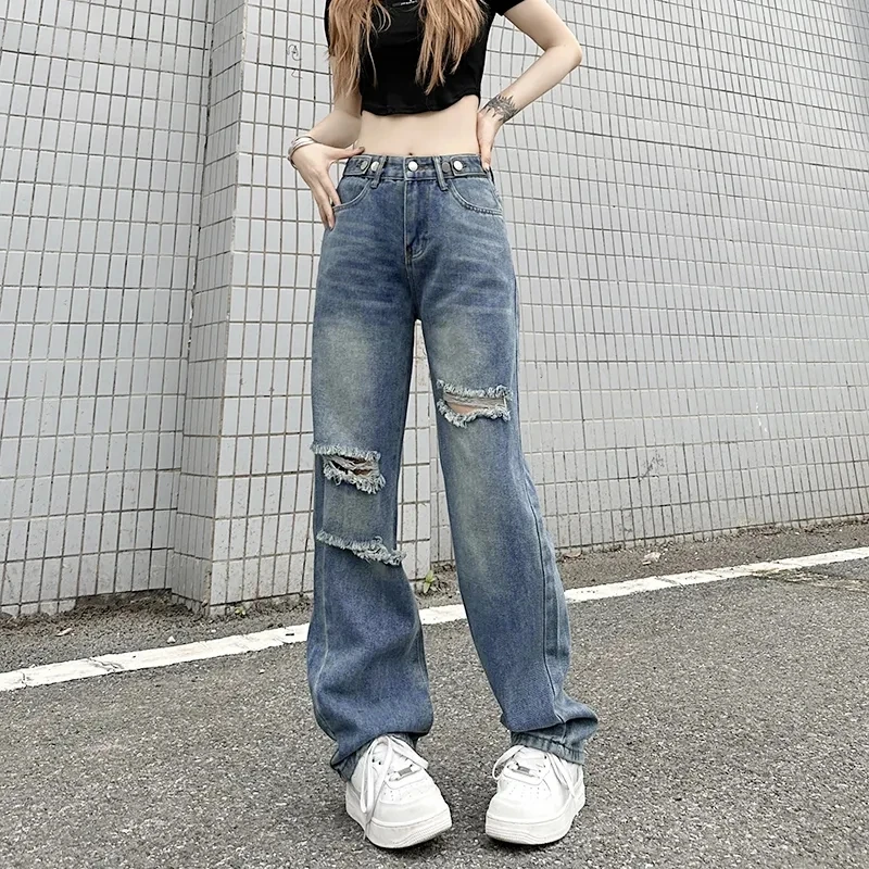 

Tidal Current Ripped Y2k Baggy Jeans Women Korean Style Streetwear Casual Trousers Vintage High Waist Wide Leg Women's Pants