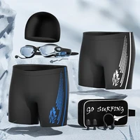 Swimming Trunks Men's Professional Quick-drying Anti-embarrassment Large Size Flat Angle Men's Swimsuits Soaking Spa Goggles Cap 1