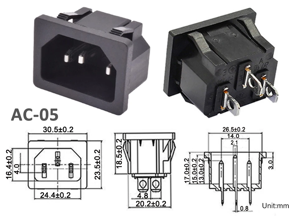 latão, fio conector, interruptor basculante com fusível,