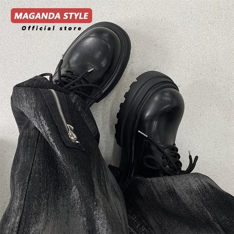 Original niche design, big toe lace up derby shoes, thick soled small leather shoes, men's height increasing 7cm leather shoes