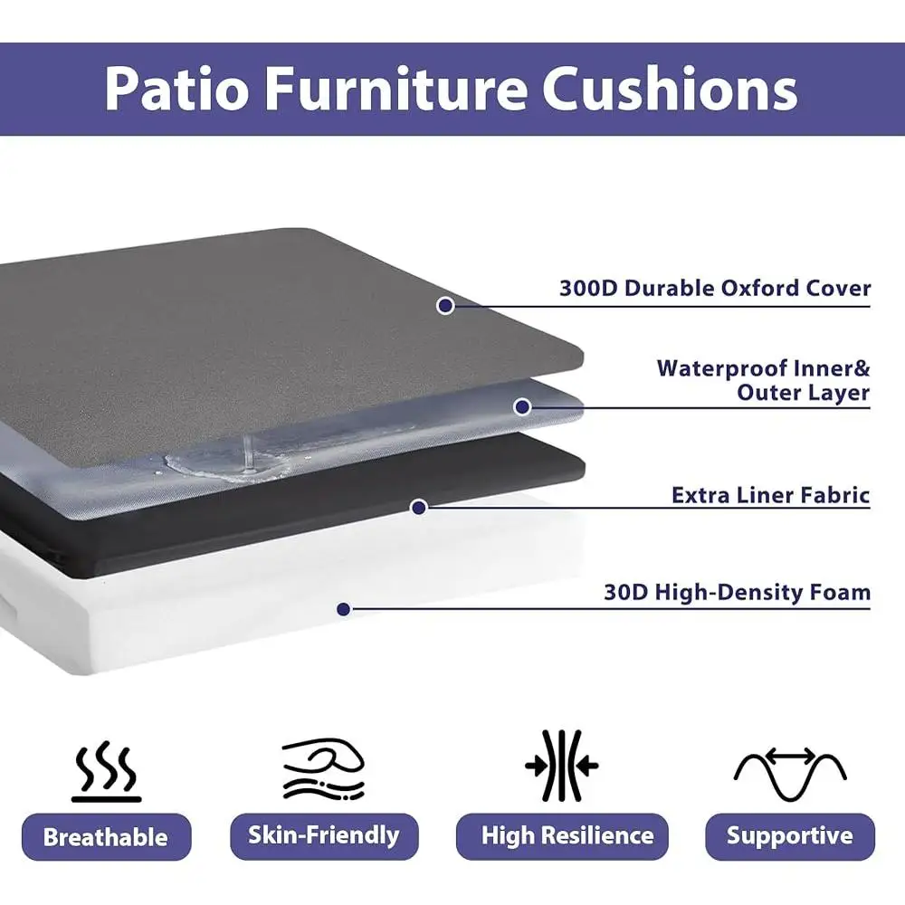 Outdoor Chair Cushions Set of 4 Waterproof Cushions Patio Furniture Seat Cushion with Ties Handle Eco-Friendly Thick Foam 3