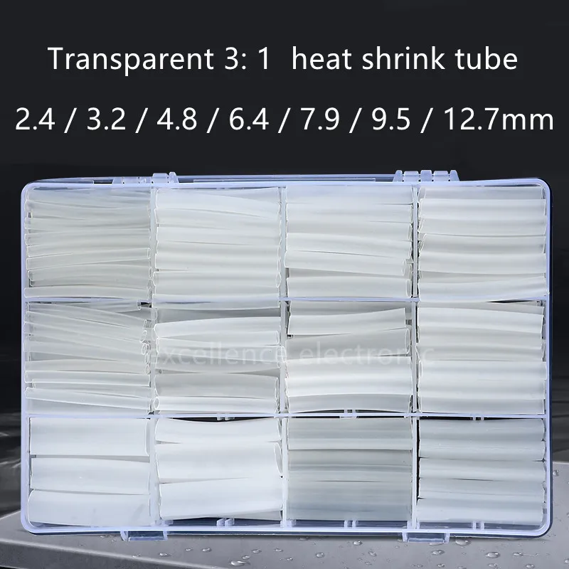 Tubo de Psiquiatra Térmico Transparente com Cola de Parede Dupla Kit de Envolvimento Isolamento de Arame Conexão Elétrica 3: 240 Pcs