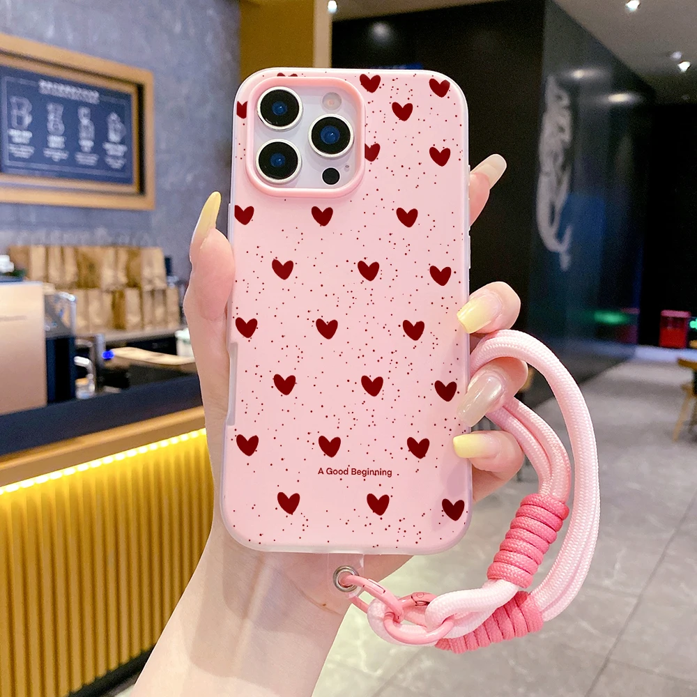 Heart Design Polka Dot Phone Case with Lanyard Cover