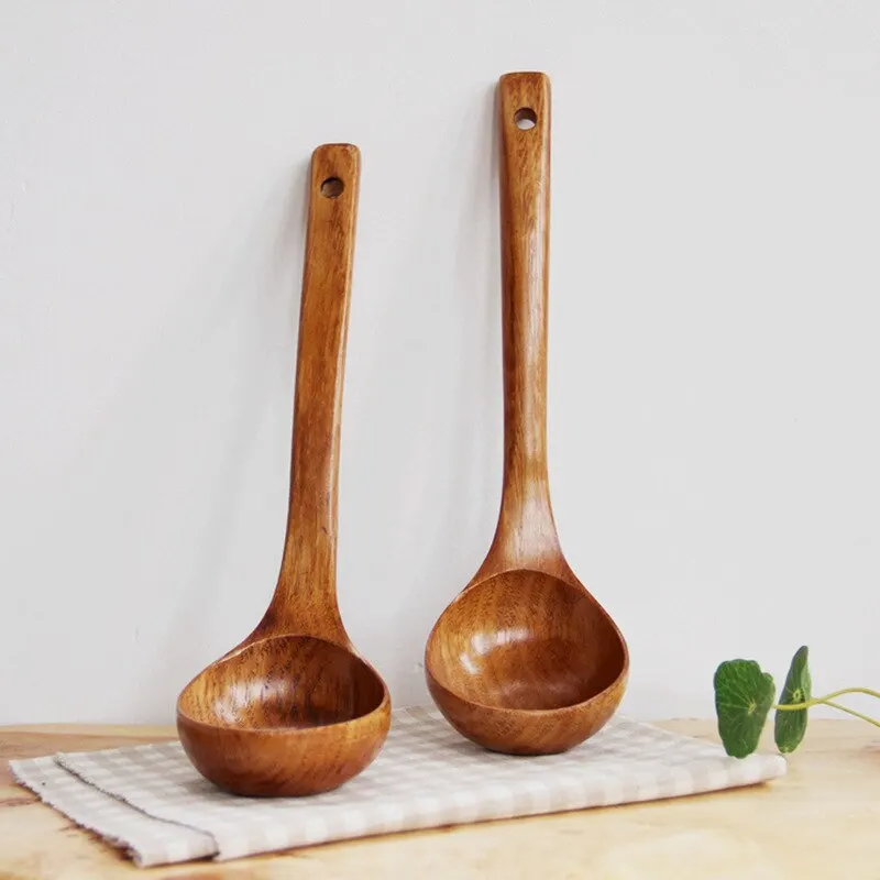 Wooden cooking spoon 1PC Wooden Large Capacity Soup Spoon Kitchen Use Handle High Temperature Cooking Convenient Durable