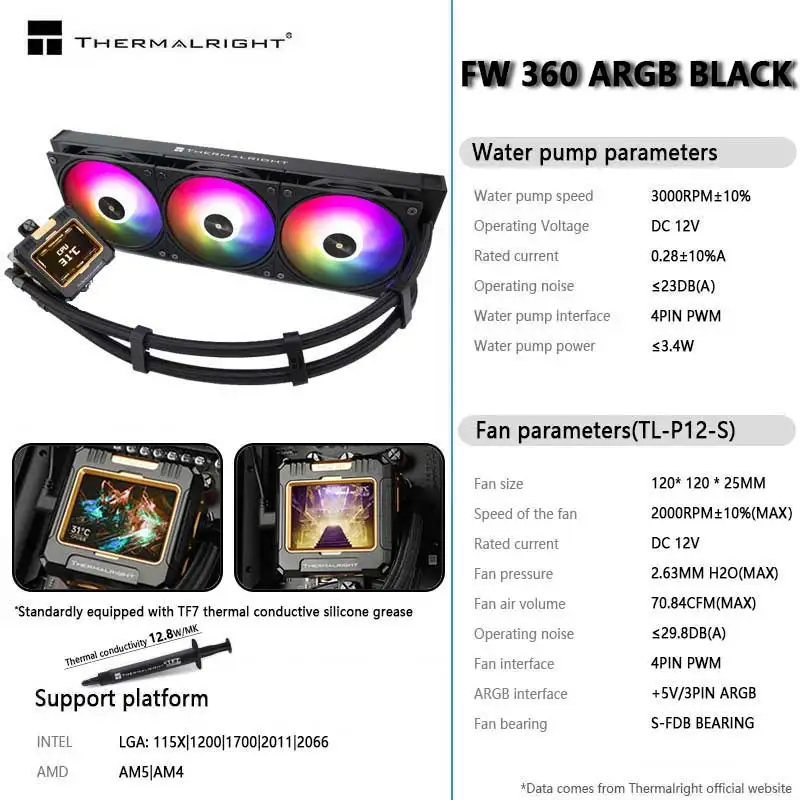 Thermalright FW 360 オールインワン CPU 水冷クーラー 2.4 インチ IPS