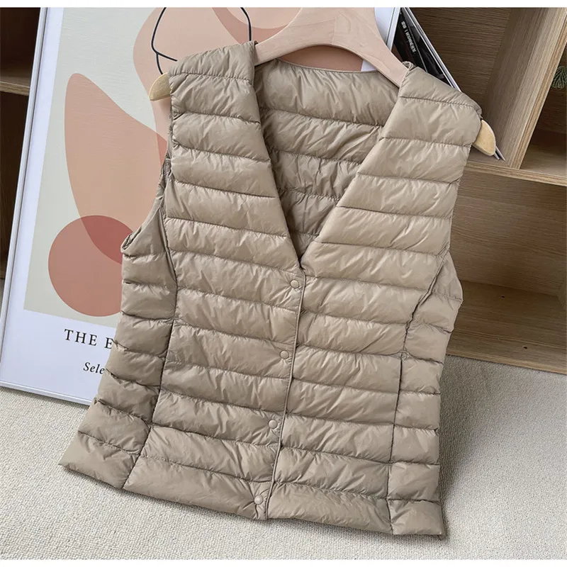 Two Wear Autumn Winter Women Ultra Light White Duck Down Vest Coat Ladies Sleeveless Waistcoat Warm Puffer Jacket Short Tank 4XL - 3