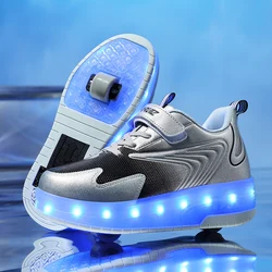 Youth LED Light-Up Roller Skate Sneakers for Outdoor Sports and Casual Wear (JD-812-Silver)