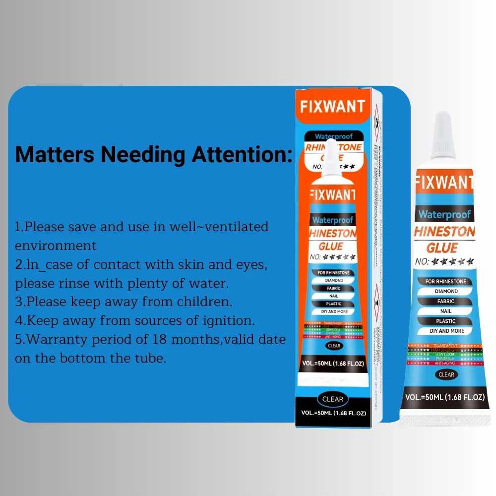 FIXWANT 50ml Transparent Rhinestones Glue for Diamond Jewelry, Crafts, Fabric, and More 6