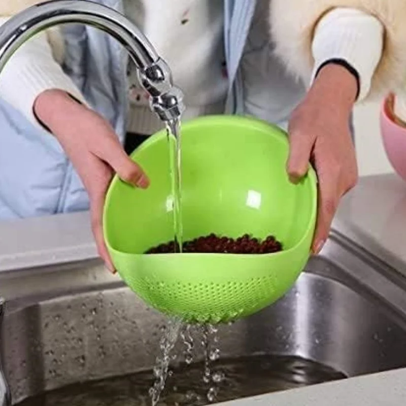 Plastic Colander Rice Sieve Kitchen Drain Basket With Handles