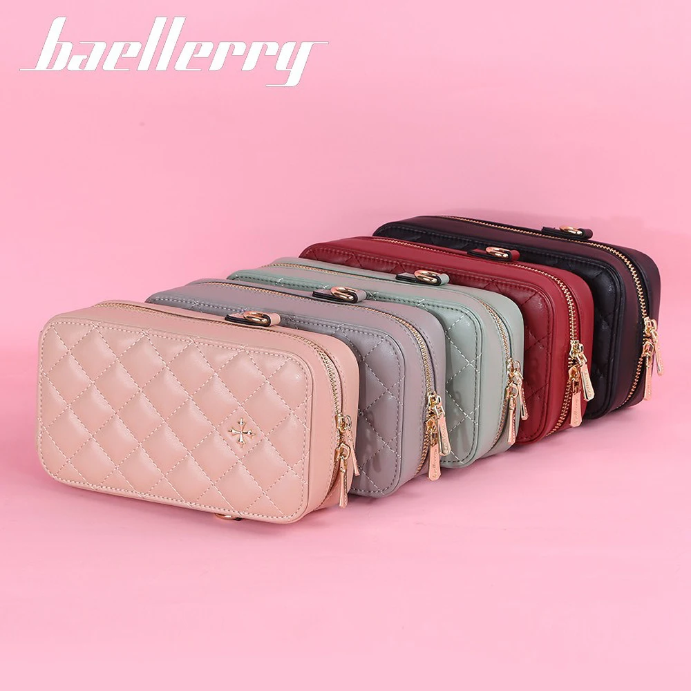 Baellerry multifunctional vertical phone bag with grid pattern zipper crossbody bag long design