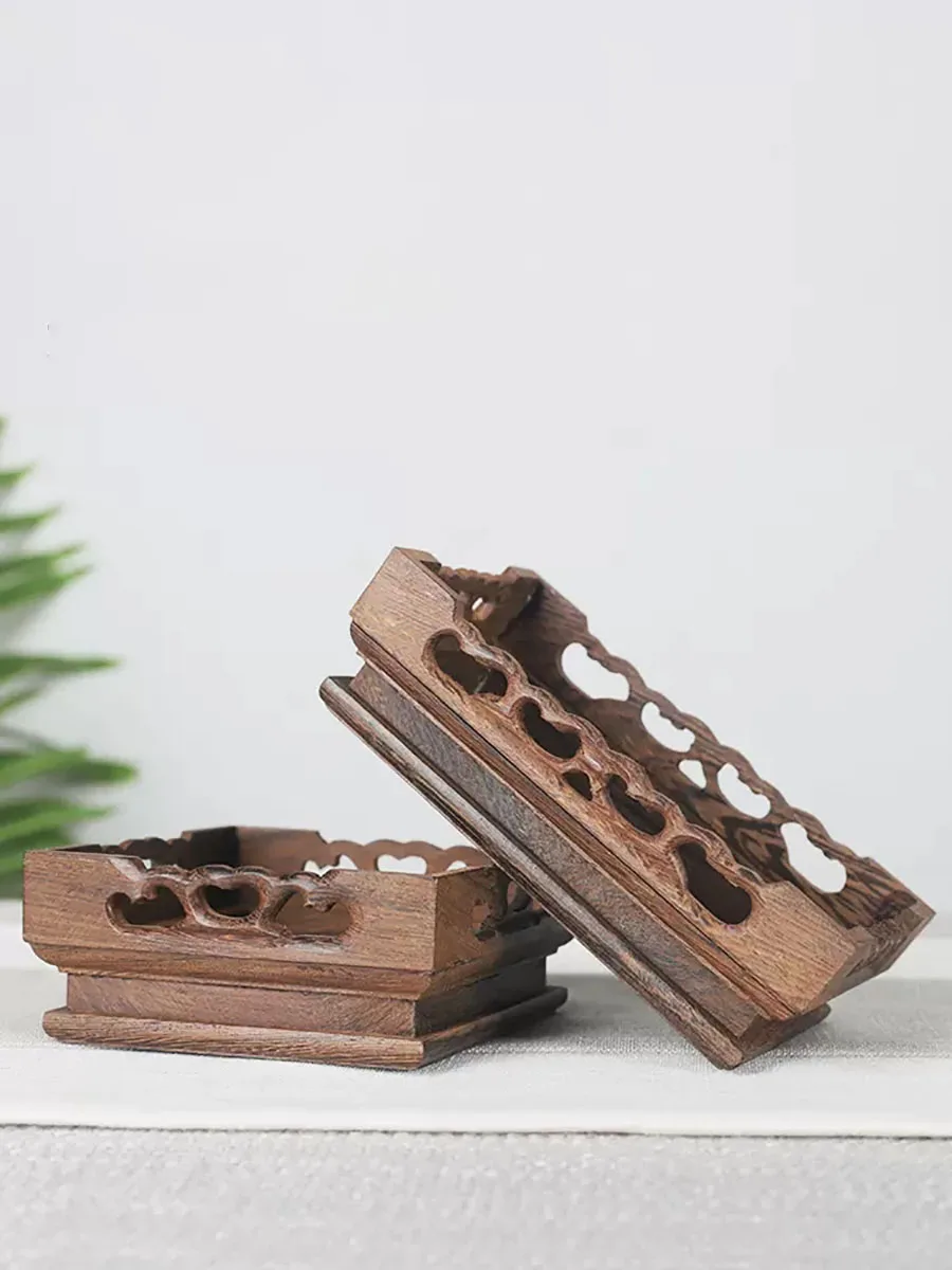 Solid Wood Square Hollow out Base, strange Stone incense Burner, Buddha Statue, Stone Vase, Flowerpot Bracket, Table