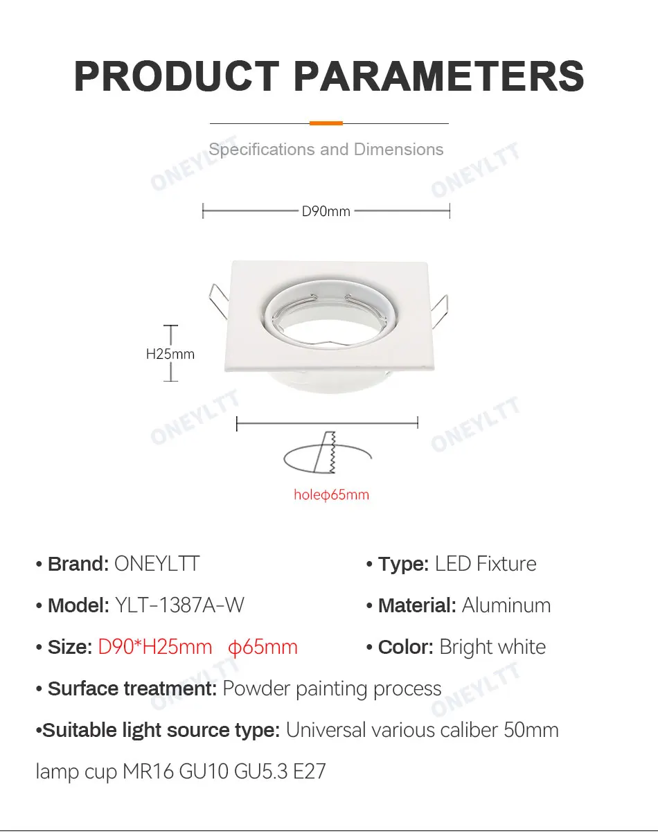 Square LED Recessed Ceiling Light Fitting Fixture for Spot light S526ee677bb074955b9e10f80fff7096eR