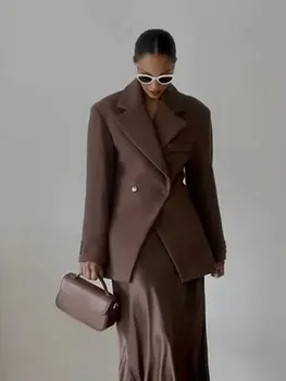 HH المرأة أنيقة الصلبة التلبيب زرين البدلة سترة موضة كم طويل سليم معاطف قصيرة 2024 جديد مكتب سيدة عادية السترة