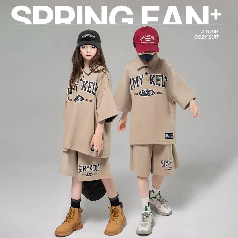 

New 2023 Summer Girls Boys Sets Hip-Hop Child Short Sleeve T-shirt +wide Leg Pants Kids Casual Outfits Teen Girls Boys Clothing