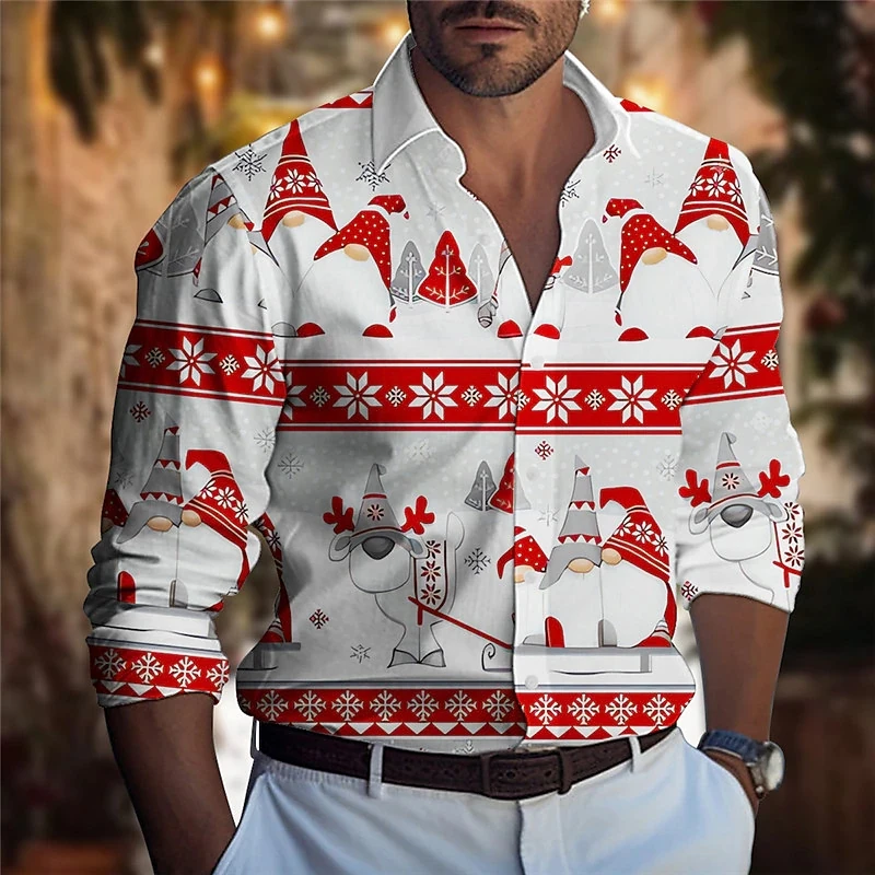 

Christmas Party Mens Shirts New Christmas Motifs Button Lapel Shirt Men Long Sleeve Tops New Year Festival Male Street Blouse