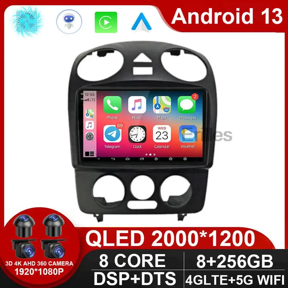 

Автомагнитола QLED DSP Android 13 для VW Volkswagen Beetle 2000 - 2012 Navi GPS Carplay мультимедийный видеоплеер Стерео DVD без DVD