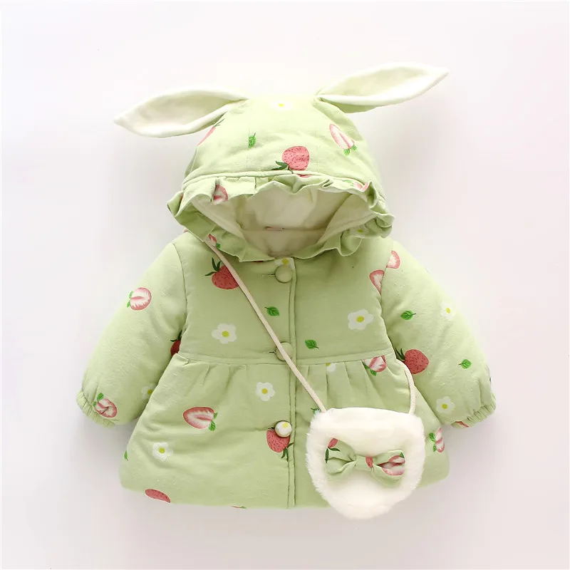 Winter Jacket Kids Girls Hooded Parkas Warm Coat For Girls Jacket Children Clothes Print Thicken Coats Outerwear With Bag